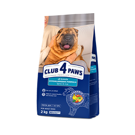 CLUB 4 PAWS Преміум "Ягня та Рис" для дорослих собак усіх порід. Повнораціонний сухий корм
