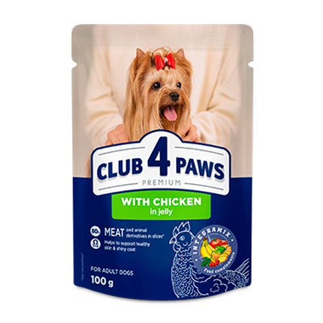 CLUB 4 PAWS Преміум "З куркою в желе". Повнораціонний консервований корм для дорослих собак