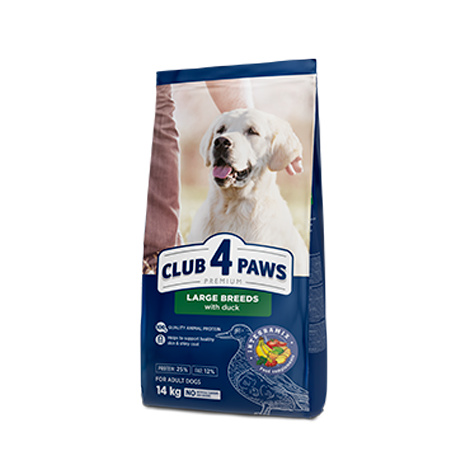 CLUB 4 PAWS ПРЕМІУМ ДЛЯ ВЕЛИКИХ ПОРІД «З КАЧКОЮ». ПОВНОРАЦІОННИЙ СУХИЙ КОРМ ДЛЯ СОБАК