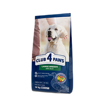 CLUB 4 PAWS ПРЕМІУМ ДЛЯ ВЕЛИКИХ ПОРІД «З КАЧКОЮ». ПОВНОРАЦІОННИЙ СУХИЙ КОРМ ДЛЯ СОБАК