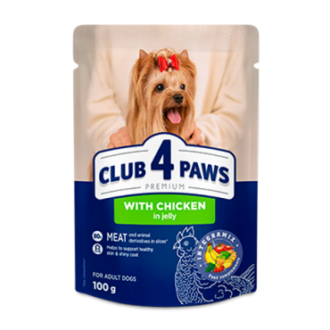 CLUB 4 PAWS Преміум "З куркою в желе". Повнораціонний консервований корм для дорослих собак