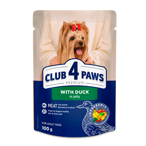 CLUB 4 PAWS Premium "With duck in jelly". Complete canned pet food for adult dogs of miniature and small breeds