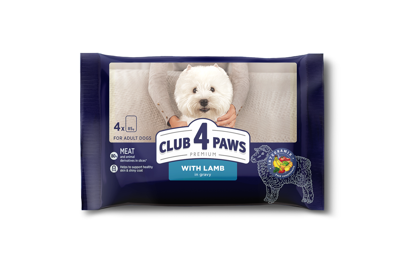 CLUB 4 PAWS PREMIUM "WITH LAMB IN GRAVY". COMPLETE CANNED PET FOOD FOR ADULT DOGS OF SMALL BREEDS х4