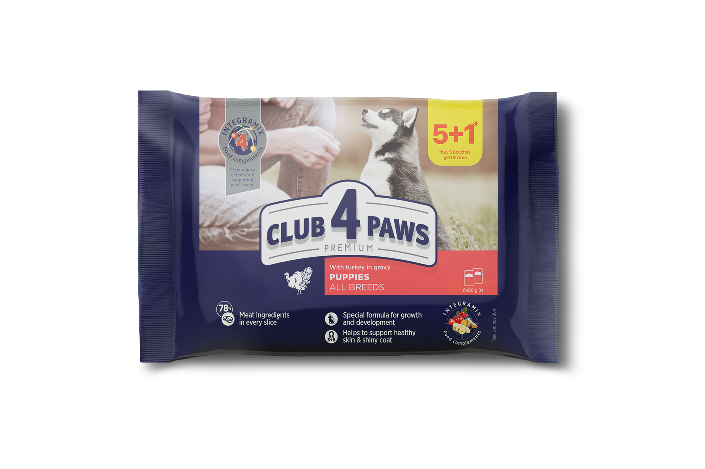 CLUB 4 PAWS PREMIUM For puppies "With turkey in gravy". Complete canned pet food