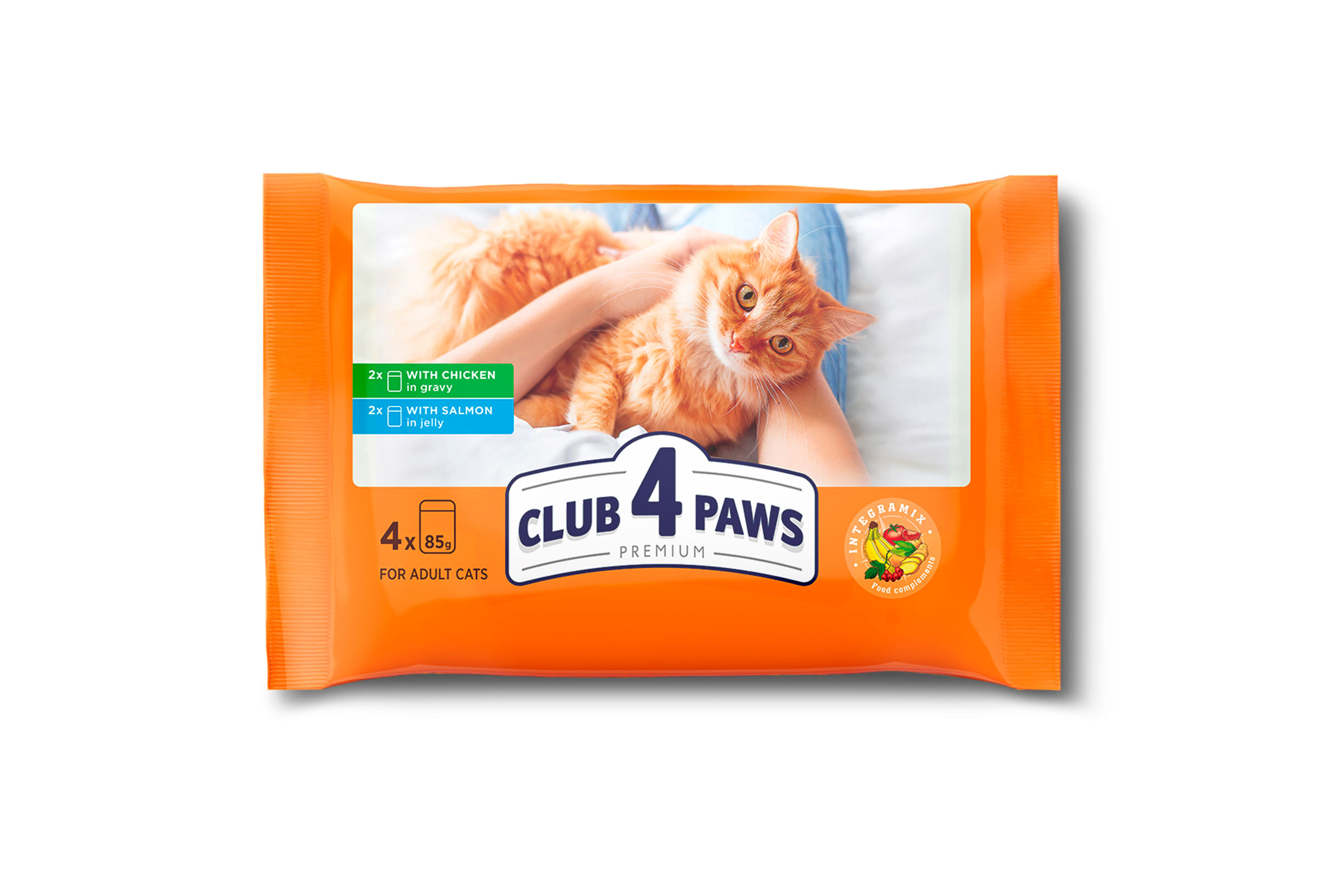 Set CLUB 4 PAWS Premium. Complete canned pet food for cats "With chicken in gravy", "With salmon in jelly" (4 х 0,085), 0,34 kg х2