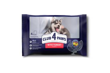 CLUB 4 PAWS PREMIUM FOR PUPPIES "WITH TURKEY IN GRAVY". COMPLETE CANNED PET FOOD x4