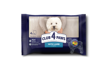 CLUB 4 PAWS PREMIUM "WITH LAMB IN GRAVY". COMPLETE CANNED PET FOOD FOR ADULT DOGS OF SMALL BREEDS х4