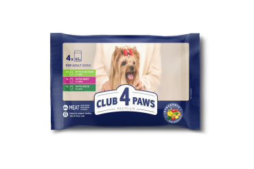 Set CLUB 4 PAWS Premium. Complete canned pet food for adult dogs "With chicken in jelly" , "With beef in jelly", "With duck in jelly" (4 х 0,085), 0,34 kg