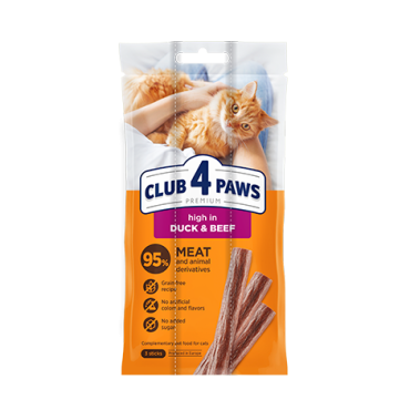 CLUB 4 PAWS Premium Meaty stick: High in duck and beef. Complementary pet food for cats (3 x 0,005 kg), 0,015 kg