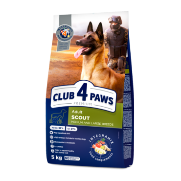 CLUB 4 PAWS Premium «Scout». Сomplete dry pet food for adult working dogs medium and large breeds