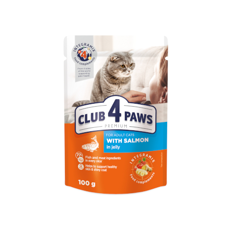 CLUB 4 PAWS Преміум "З лососем у желе". Повнораціонний консервований корм для дорослих котів