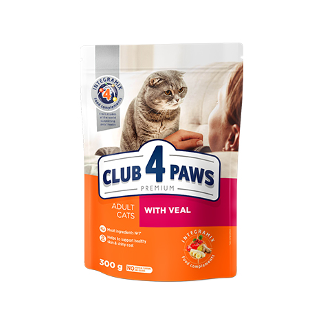 CLUB 4 PAWS Преміум "З Телятиною". Повнораціонний сухий корм для дорослих котів