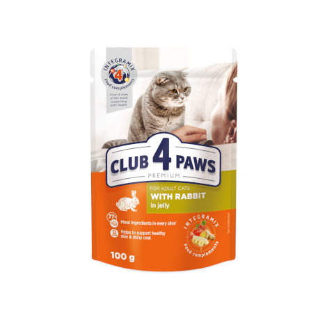 CLUB 4 PAWS Преміум "З кроликом у желе". Повнораціонний консервований корм для дорослих котів