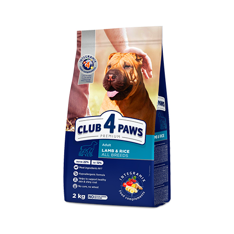 CLUB 4 PAWS Преміум "Ягня та Рис" для дорослих собак усіх порід. Повнораціонний сухий корм