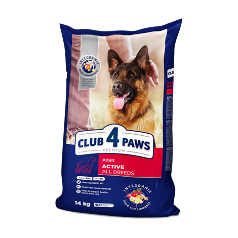 CLUB 4 PAWS Преміум "Актив". Повнораціонний сухий корм для дорослих активних собак усіх порід