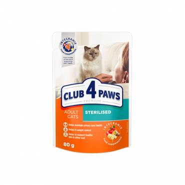 CLUB 4 PAWS Преміум "Стерилізовані". Повнораціонний консервований корм для дорослих стерилізованих котів