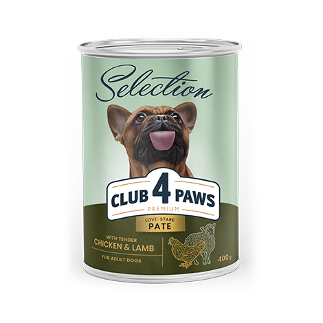 CLUB 4 PAWS Преміум Селекшн Повнораціонний консервований корм для дорослих собак «Паштет з куркою і ягням»