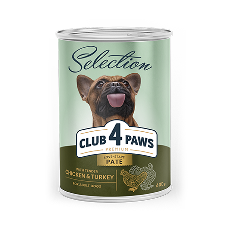 CLUB 4 PAWS Преміум Селекшн Повнораціонний консервований корм для дорослих собак «Паштет з куркою і індичкою»