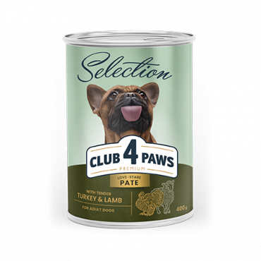 CLUB 4 PAWS Преміум Селекшн Повнораціонний консервований корм для дорослих собак «Паштет з індичкою і ягням»