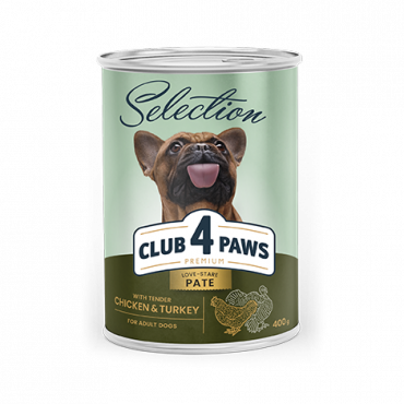CLUB 4 PAWS Преміум Селекшн Повнораціонний консервований корм для дорослих собак «Паштет з куркою і індичкою»