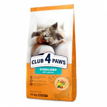 CLUB 4 PAWS Преміум "З лососем". Повнораціонний сухий корм для дорослих стерилізованих котів