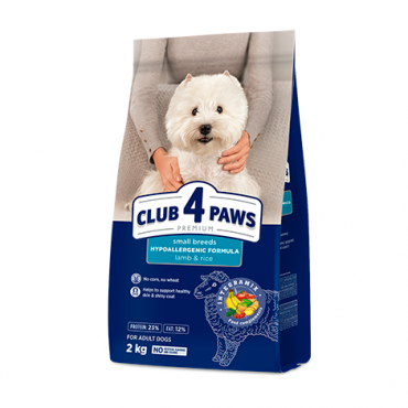 CLUB 4 PAWS Преміум "Ягня та Рис" для дорослих собак малих порід. Повнораціонний сухий корм